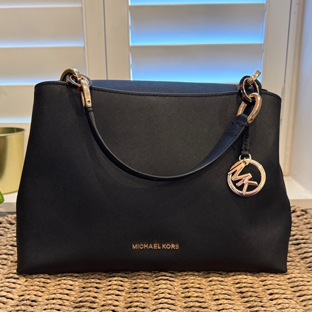 Michael Kors Black Leather Tote with Gold Hardware